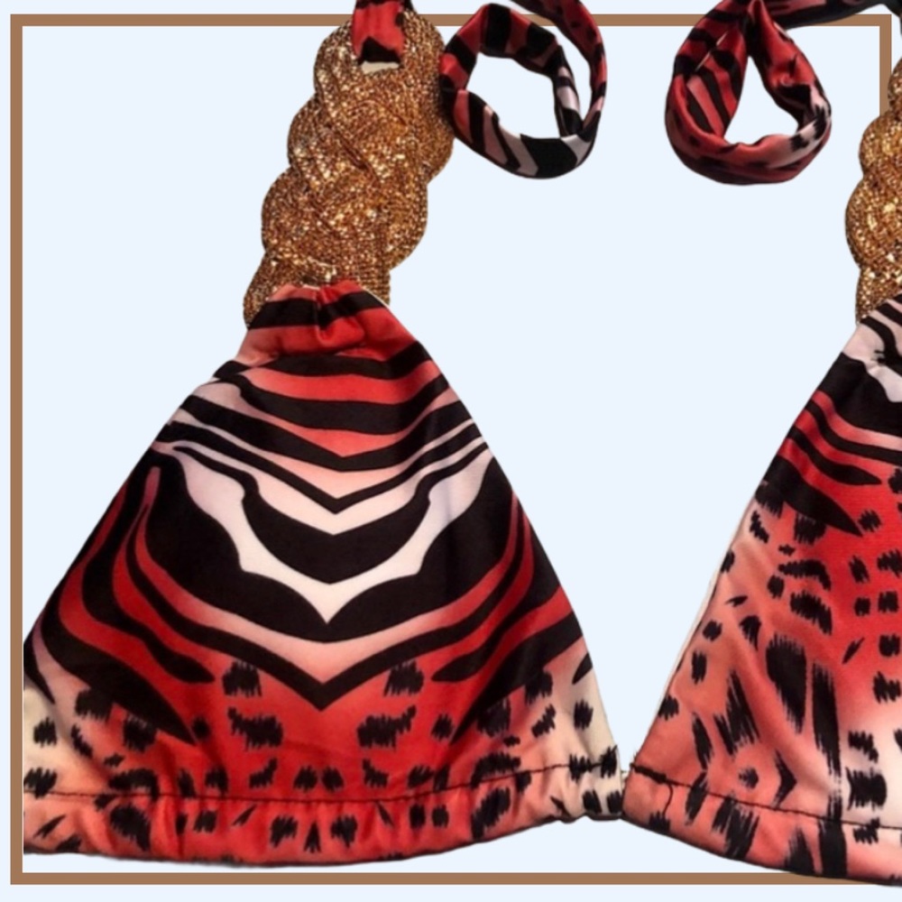 Animal Print String Bikini w/ Gold Emblems NWT - Picture 4 of 9